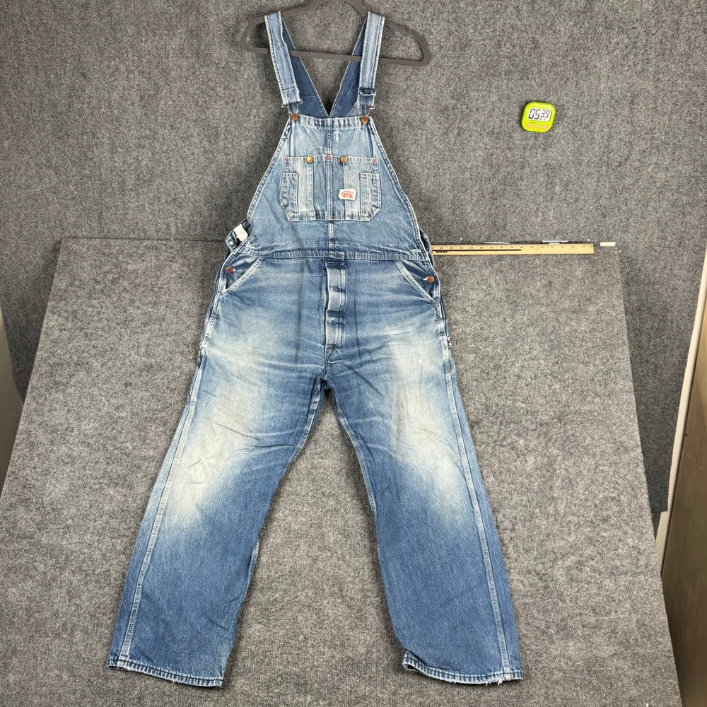 Round House Overalls Mens Size 42 Light Wash Denim Workwear USA Made Bibs